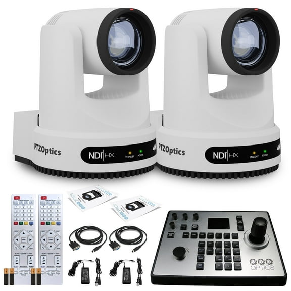 2 x PTZOptics Move 4K SDI/HDMI/USB/IP PTZ Camera with 12x Optical Zoom (White) (PT12X-4K-WH-G3) + PTZOptics PT-JOY-G4 Joystick Controller