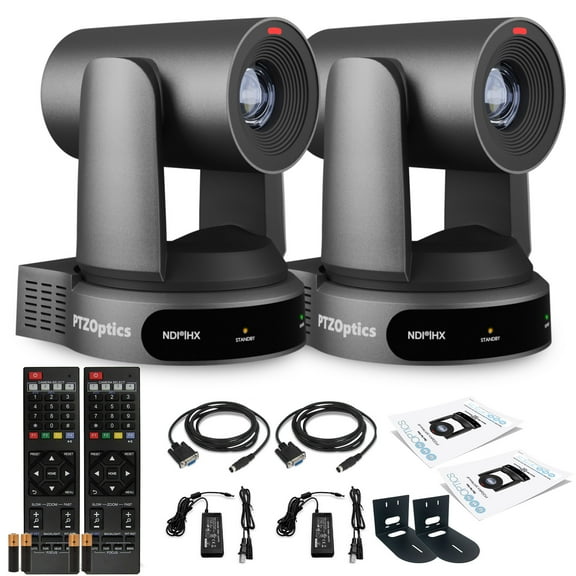 2 x PTZOptics Move 4K SDI/HDMI/USB/IP PTZ Camera with 30x Optical Zoom (Gray) (PT30X-4K-GY-G3) + 2 x Universal Wall Mount (Black)