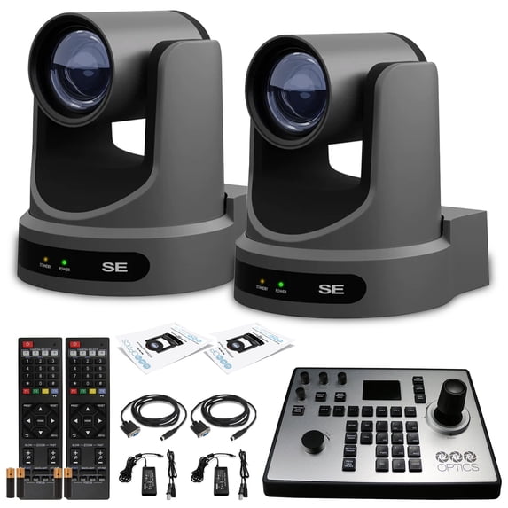 2 x PTZOptics Move SE PTZ Camera with 12x Optical Zoom (PT12X-SE-GY-G3) + PTZOptics PT-JOY-G4