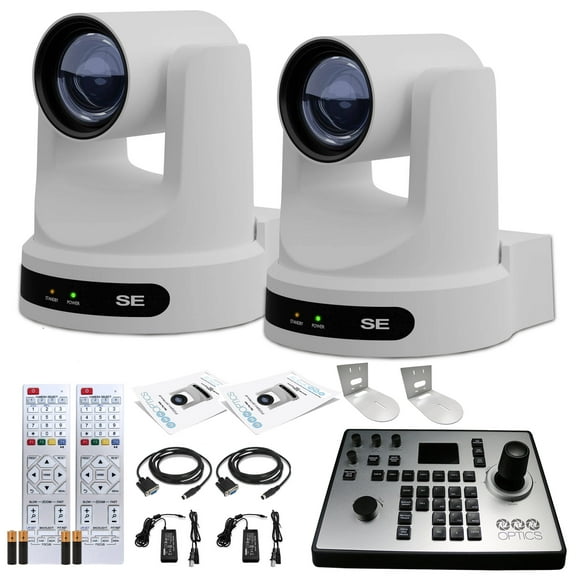 2 x PTZOptics Move SE PTZ Camera with 12x Optical Zoom + PTZOptics PT-JOY-G4 Controller + 2 x Wall Mount