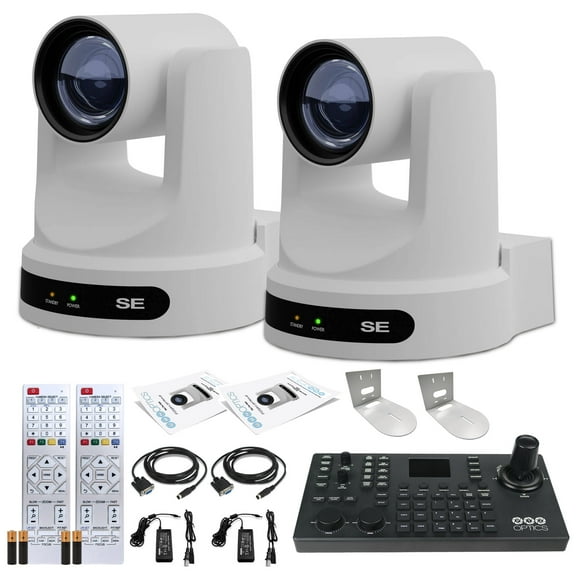2 x PTZOptics Move SE PTZ Camera with 12x Optical Zoom + PTZOptics SuperJoy PTZ Controller + 2 x Wall Mount