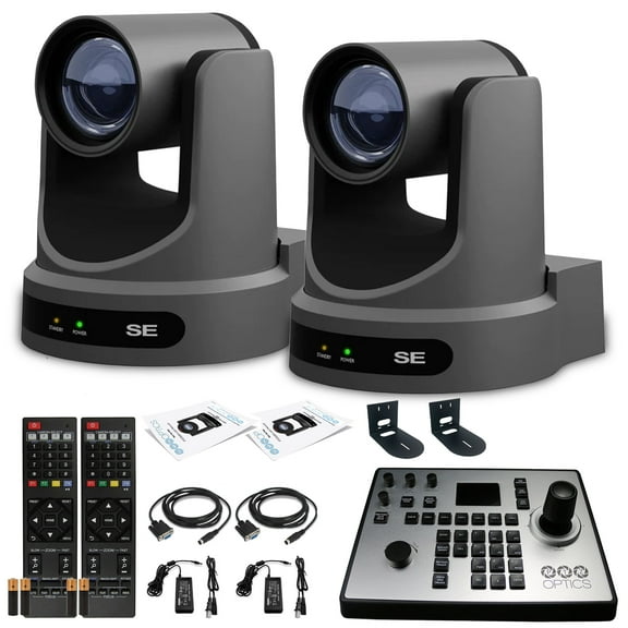 2 x PTZOptics Move SE PTZ Camera with 20x Optical Zoom (Gray) + PT-JOY-G4 Controller + 2 x Wall Mount