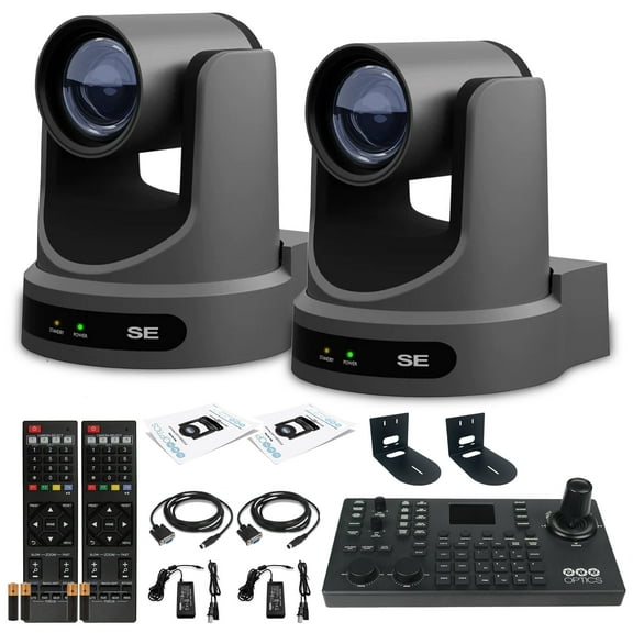 2 x PTZOptics Move SE PTZ Camera with 20x Optical Zoom + SuperJoy PTZ Camera Controller + 2 x Wall Mount