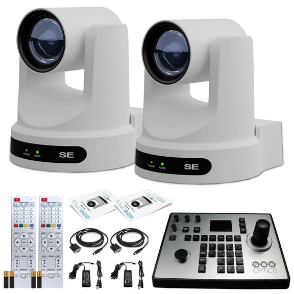 2 x PTZOptics Move SE PTZ Camera with 20x Optical Zoom (White) (PT20X-SE-WH-G3) + PT-JOY-G4 Controller