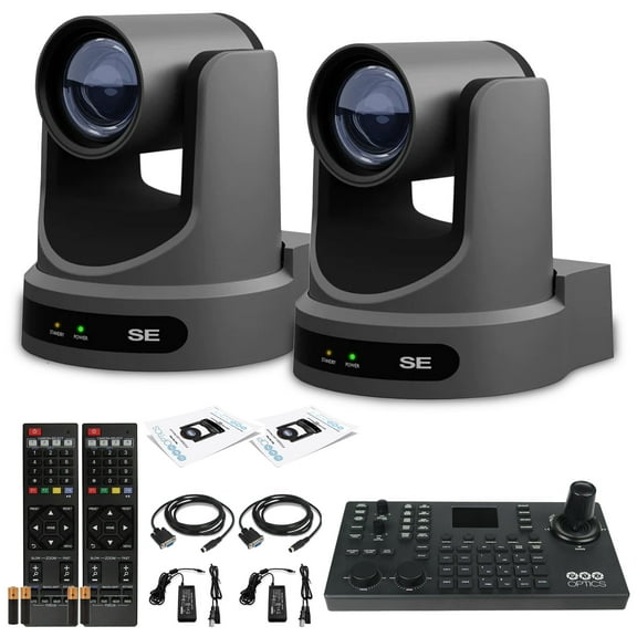 2 x PTZOptics Move SE PTZ Camera with 30x Optical Zoom (PT30X-SE-GY-G3) + SuperJoy PTZ Camera Controller