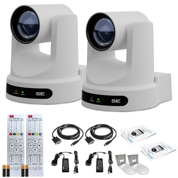 2 x PTZOptics Move SE PTZ Camera with 30x Optical Zoom (White) (PT30X-SE-WH-G3) + 2 x  Wall Mount (White)