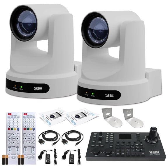 2 x PTZOptics Move SE PTZ Camera with 30x Optical Zoom (PT30X-SE-WH-G3) + SuperJoy PTZ Controller + 2 x Wall Mount