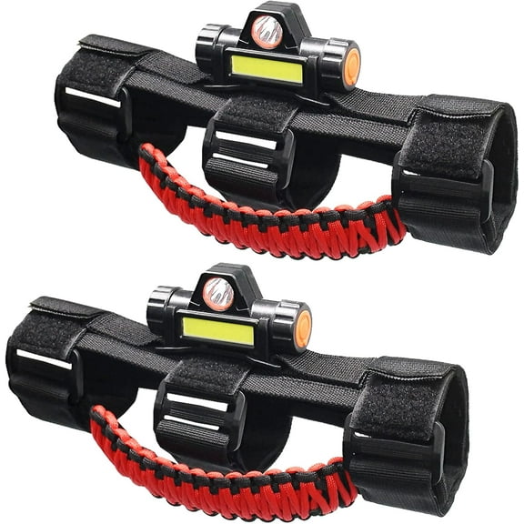 2 x Roll Bar Grab Handles with Led Light, Grip Handle for Jeep Wrangler CJ YJ TJ JK JKU JL JLU & Gladiator JT 1955-2023, Interior Accessories, Red