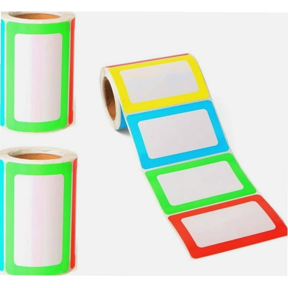 2 x Rolls Coloured Borders Large Name tag Stickers Labels, 89mm x 57mm selfRectangle Labels for Jars Bottles Folder, 400 pcs Colourful Labels