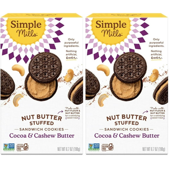 2 x - Simple Mills Cocoa Cashew Crme Sandwich Cookies - Gluten Free, Vegan, Healthy Snacks, 6.7 Ounce (Pack of 2)