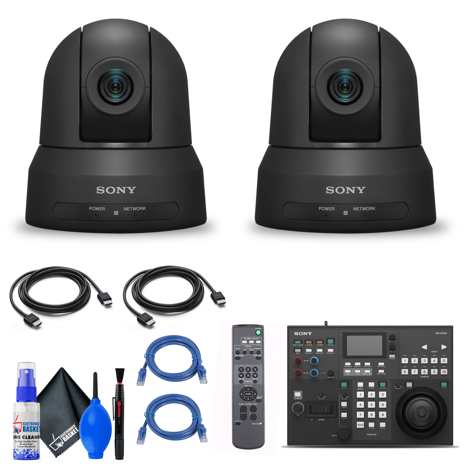 2 x Sony SRG-X400 1080p PTZ Camera with HDMI, IP & 3G-SDI Output (Black) (SRG-X400) + Sony RM-IP500/1 Remote Controller + 2 x Ethernet Cable + Cleaning Set + 2 x HDMI Cable - Bundle - image 1 of 3