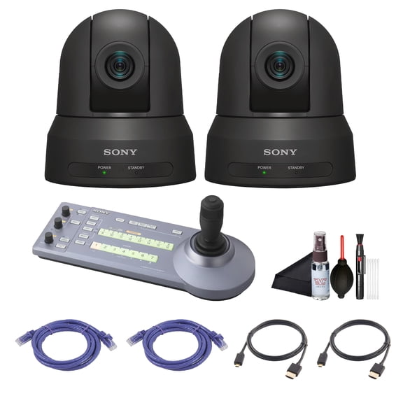 2 x Sony SRG-X40UH 4K/HDMI/USB Optical 40x Zoom PTZ Camera with PoE+ Black SRG-X40UH/B, Sony RM-IP10 IP Remote Controller, 2 x Cat5e Ethernet Cable, Cleaning Set, 2 x HDMI Cable - Bundle