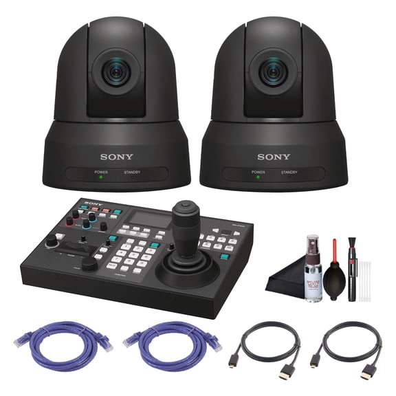 2 x Sony SRG-X40UH 4K/HDMI/USB Optical 40x Zoom PTZ Camera with PoE+ Black SRG-X40UH/B, Sony RM-IP500/1 Remote Controller, 2 x Cat5e Ethernet Cable, Cleaning Set, 2 x HDMI Cable - Bundle