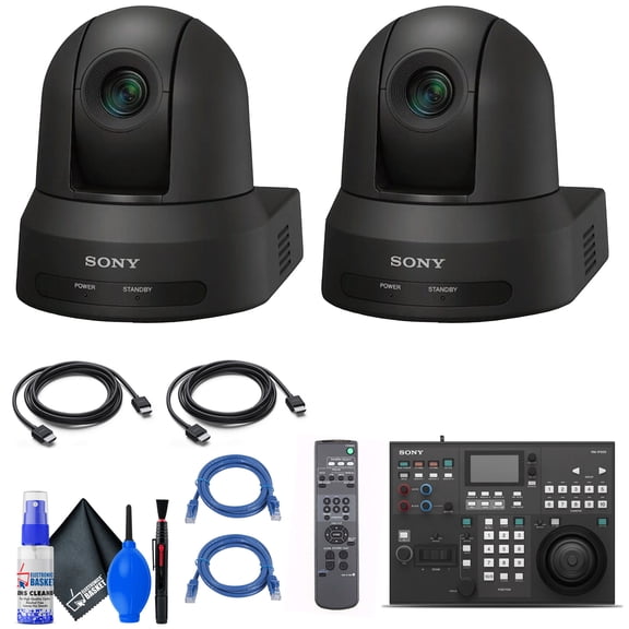 2 x Sony SRG-X40UH 4K/HDMI/USB Optical 40x Zoom PTZ Camera with PoE+ (Black) (SRG-X40UH/B) + Sony RM-IP500/1 Remote Controller + 2 x Cat5e Ethernet Cable + Cleaning Set + 2 x HDMI Cable - Bundle