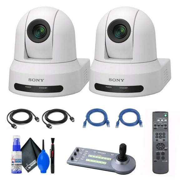 2 x Sony SRG-X40UH 4K/HDMI/USB Optical 40x Zoom PTZ Camera with PoE+ (White) (SRG-X40UH/W) + Sony RM-IP10 IP Remote Controller + 2 x Cat5e Ethernet Cable + Cleaning Set + 2 x HDMI Cable - Bundle