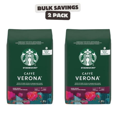 2 x Starbucks Caffe Verona Whole Bean Dark Roast Coffee, 907 gram