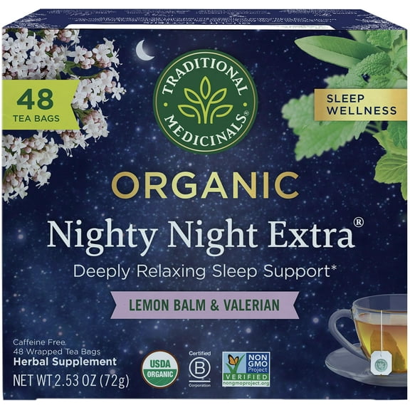 2 x - Traditional Medicinals Organic Nighty Night Extra Tea With Valerian Root for Relaxation, 48 Tea Bags