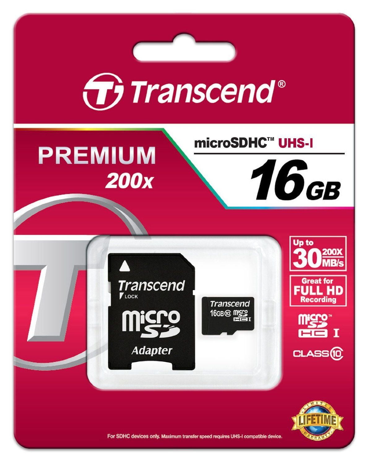 2 x Transcend 16GB MicroSD/SDHC 200X Class 10 Memory Card