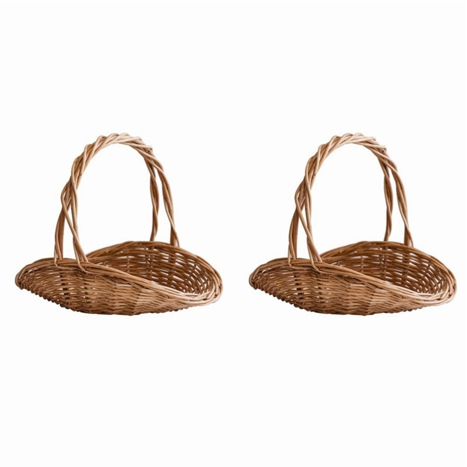 2X Picnic Basket Easter Candy Basket Wedding Flower Girl Baskets Fast Food Basket Woven Pantry Organizer,2 x woven basket