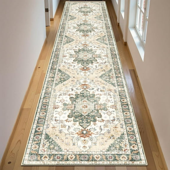 2'x10' Kitchen Runner Rug,Non-Slip Entryway Runner Laundry Rug,Boho Indoor Machine Washable Hallway Runner Rugs Throw Carpet for Living Room Bedroom Dining Room Hallway Kitchen Green