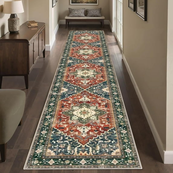 2'x10' Runner Rugs, Yamaziot Vintage Washable Hallway Rug Runner with Rubber Backing, Non-Slip Distressed Carpet Floor Mat for Bedroom, Kitchen, Laundry, Entrance
