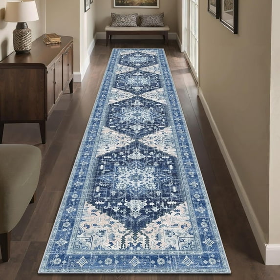 2'x10' Runner Rugs, Yamaziot Vintage Washable Hallway Rug Runner with Rubber Backing, Non-Slip Distressed Carpet Floor Mat for Bedroom, Kitchen, Laundry, Entrance