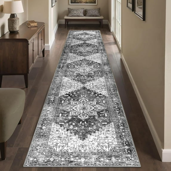 2'x10' Runner Rugs, Yamaziot Vintage Washable Hallway Rug Runner with Rubber Backing, Non-Slip Distressed Carpet Floor Mat for Bedroom, Kitchen, Laundry, Entrance