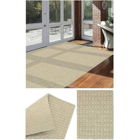 2'x10' Soft and Durable Interlace Indoor - Outdoor Area Rugs Lightweight and Flexible for Easy Cleaning and Transport (Color: Ivory)