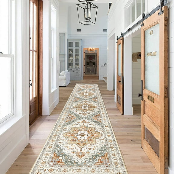 2 x10ft Washable Hallway Runner Rugs, Non-Slip Soft Kitchen Rug Runner Laundry Room Rug, Vintage Floor Runner for Kitchen Entryway Laundry Room