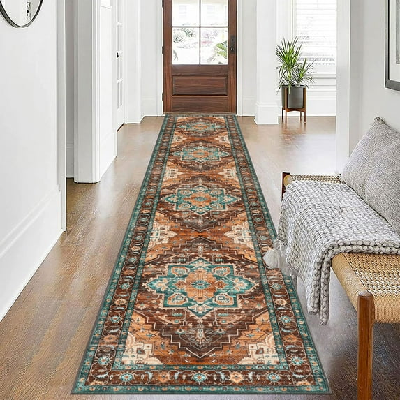2 x10ft Washable Hallway Runner Rugs, Non-Slip Soft Kitchen Rug Runner Laundry Room Rug, Vintage Floor Runner for Kitchen Entryway Laundry Room