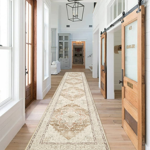 2 x10ft Washable Hallway Runner Rugs, Non-Slip Soft Kitchen Rug Runner Laundry Room Rug, Vintage Floor Runner for Kitchen Entryway Laundry Room
