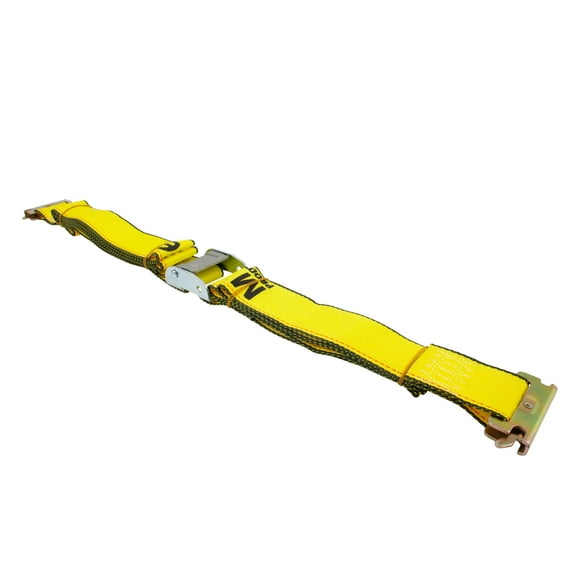 2''x12' Logistic E-Track Cam Buckle Straps with Spring E-Fittings - 2500 lbs Breaking Strength - Yellow Cam Buckle Cargo Load Straps for Enclosed Semi Trailers, Box Trucks
