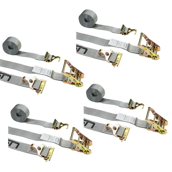 2"x16' Ratchet Strap w/ 2" Spring E Fitting & 2" F Track Hook - 4 Pa
