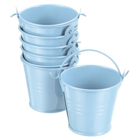 2"x2" Small Metal Bucket Colorful Buckets Cute Candy Tiny Decorative Pails with Handles Light Blue 6 Pack