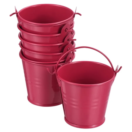 2"x2" Small Metal Bucket Colorful Buckets Cute Candy Tiny Decorative Pails with Handles Red 6 Pack