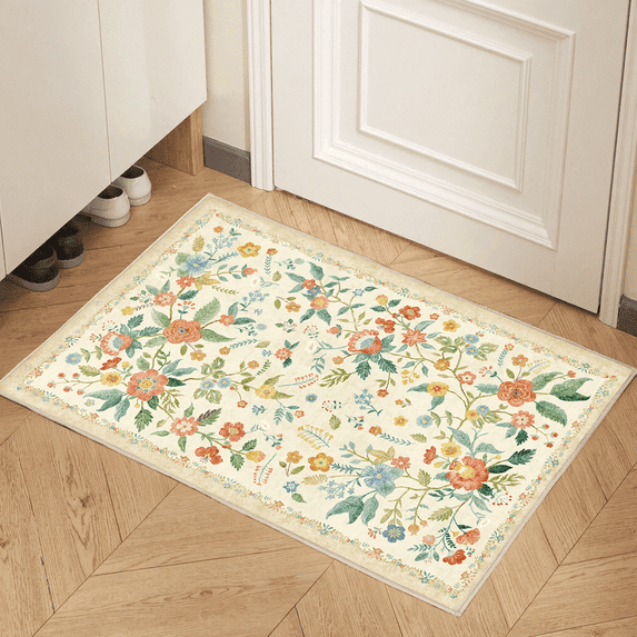 CHITOOMA 2'x3' Boho Runner Rug for Hallway, Machine Washable Stain Resistant Non-Shed Carpet, Floral Runner Rug with Non-Slip Backing for Kitchen, Entryway, Bedroom, Laundry, Bathroom