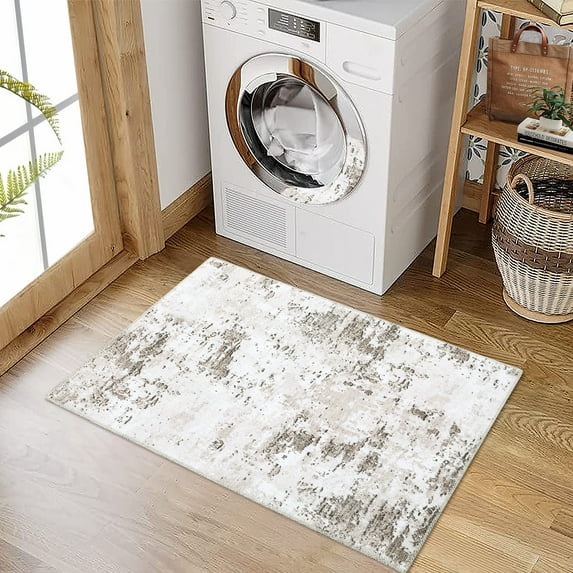 2'x3' Area Rug, Abstract Neutral Rug, Stain-Resistant Low-Pile Faux Wool Carpet, Non-Slip Contemporary Throw Rug for Bedroom, Living Room, Office, Kitchen, and High-Traffic Areas, Taupe