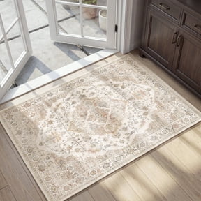 FEELHOME 2'x3' Area Rug Machine Washable Soft Vintage Distressed Non Slip Carpet for Living Room Bedroom Dining Room Taupe