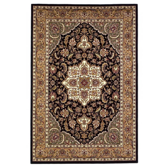 2'x3' Black Beige Machine Woven Floral Medallion Indoor Accent Rug