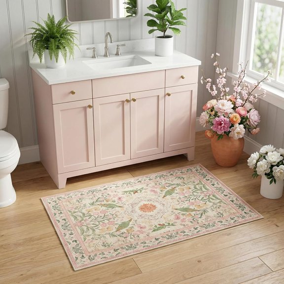 2'x3' Boho Small Area Rug, Washable Non-Slip  Backing Door Mat, 0.26" Low Pile Faux  Foldable Rug for Entryway Bathroom Kitchen Indoor Decor, Garden