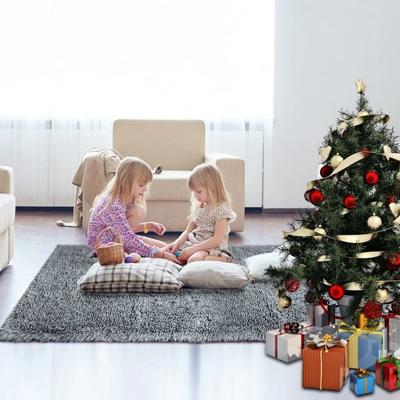 2'x3' Foldable Carpet Christmas Rug Smooth Fluffy Carpet Soft Washable Area Rugs Non-Slip Indoor Rug for Living Room Bedroom Kitchen(Grey)