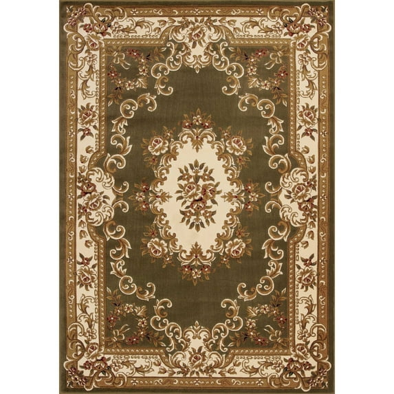 2'x3' Green Ivory Machine Woven Hand Carved Floral Medallion Indoor Accent Rug