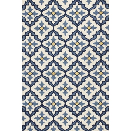 2'x3' Ivory Blue Hand Hooked UV Treated Quatrefoil Indoor Outdoor Accent Rug