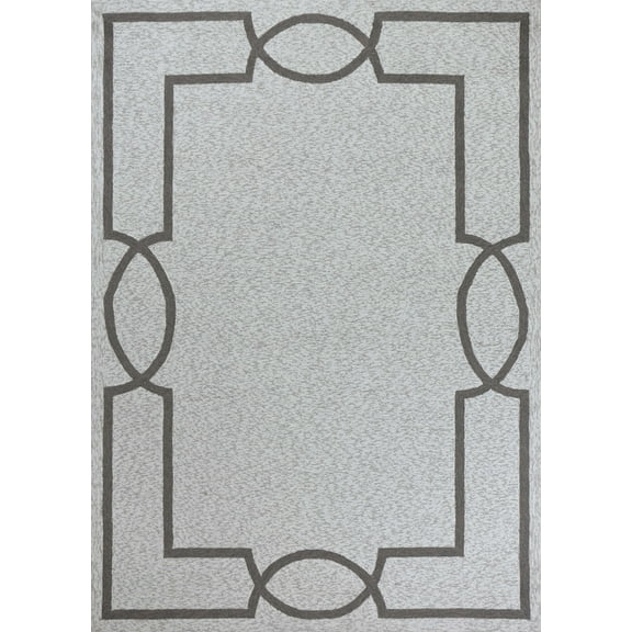 2'x3' Ivory Hand Hooked UV Treated Bordered Indoor Outdoor Accent Rug