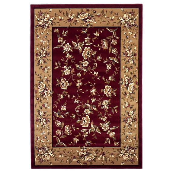 2'x3' Red Beige Machine Woven Floral Traditional Indoor Accent Rug