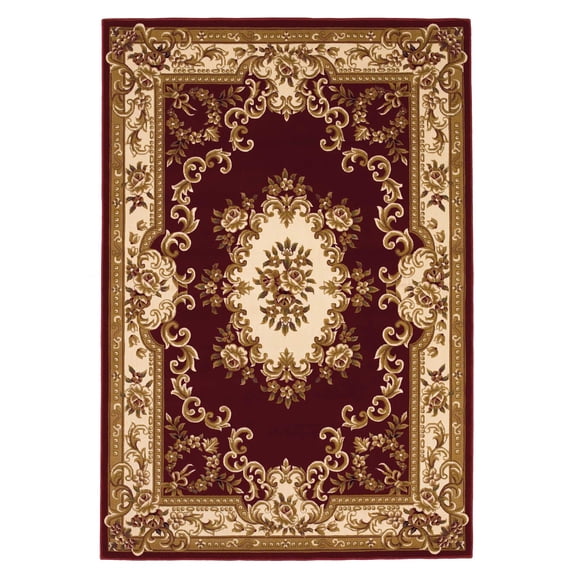 2'x3' Red Ivory Machine Woven Hand Carved Floral Medallion Indoor Accent Rug