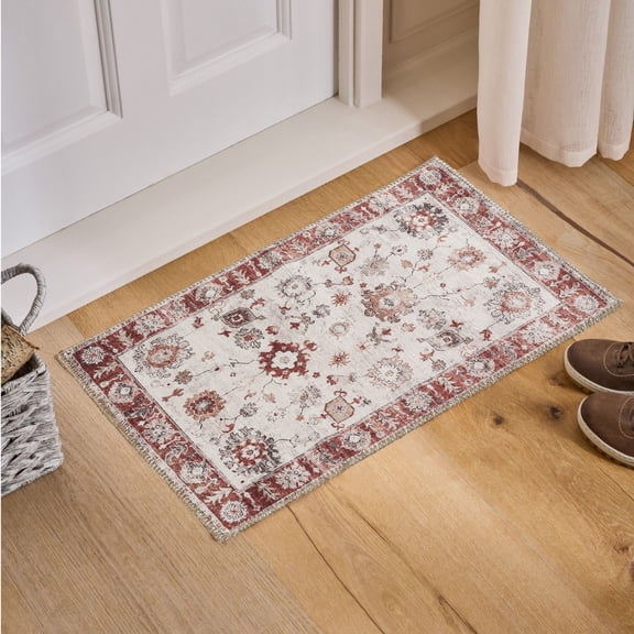 2'x3' Red Oxford Area Rug, Stain Resistant Kid & Pet Friendly, Durable Polyester Pile High Traffic Carpet, Easy Clean