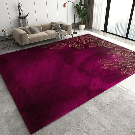 2'x3' Rug Non Slip Contemporary Plants Line Small Entryway Mats, Machine Washable Burgundy Golden Leaves Area Rug, Throw Rugs Carpet for Front Door Bedroom Bedside