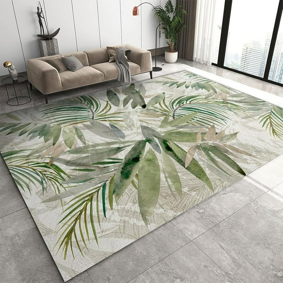2'x3' Rug Non Slip Retro Tropical Green Plants Small Entryway Mats, Machine Washable Watercolor Palm Tree Leaf Area Rug, Throw Rugs Carpet for Front Door Bedroom Bedside