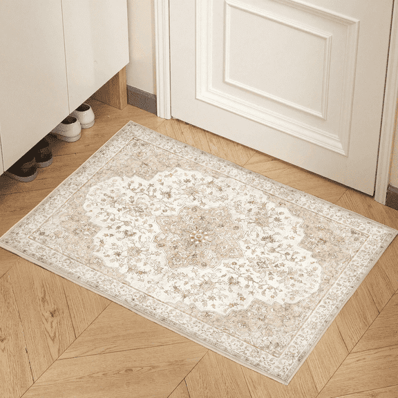 CHITOOMA 2'x3' Boho Runner Rug for Hallway, Machine Washable Stain Resistant Non-Shed Carpet, Floral Runner Rug with Non-Slip Backing for Kitchen, Entryway, Bedroom, Laundry, Bathroom